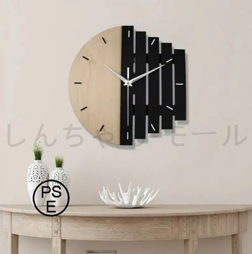 【新品未使用】掛け時計 アート おしゃれ サイレント モダン リビング 寝室 オフィス シンプル スタイリッシュ ライト ウッドカラー バイ