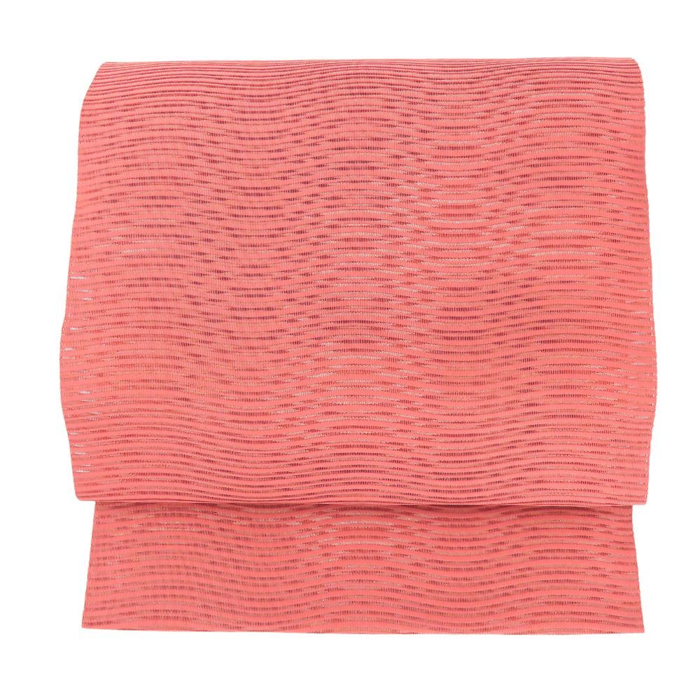 名古屋帯 波筬織 絽 正絹 金銀糸除く 銀糸 ピンク ホワイト シルバー 松葉仕立て 桐箱入り 夏物 和装 呉服 和服 きもの レディース 女性