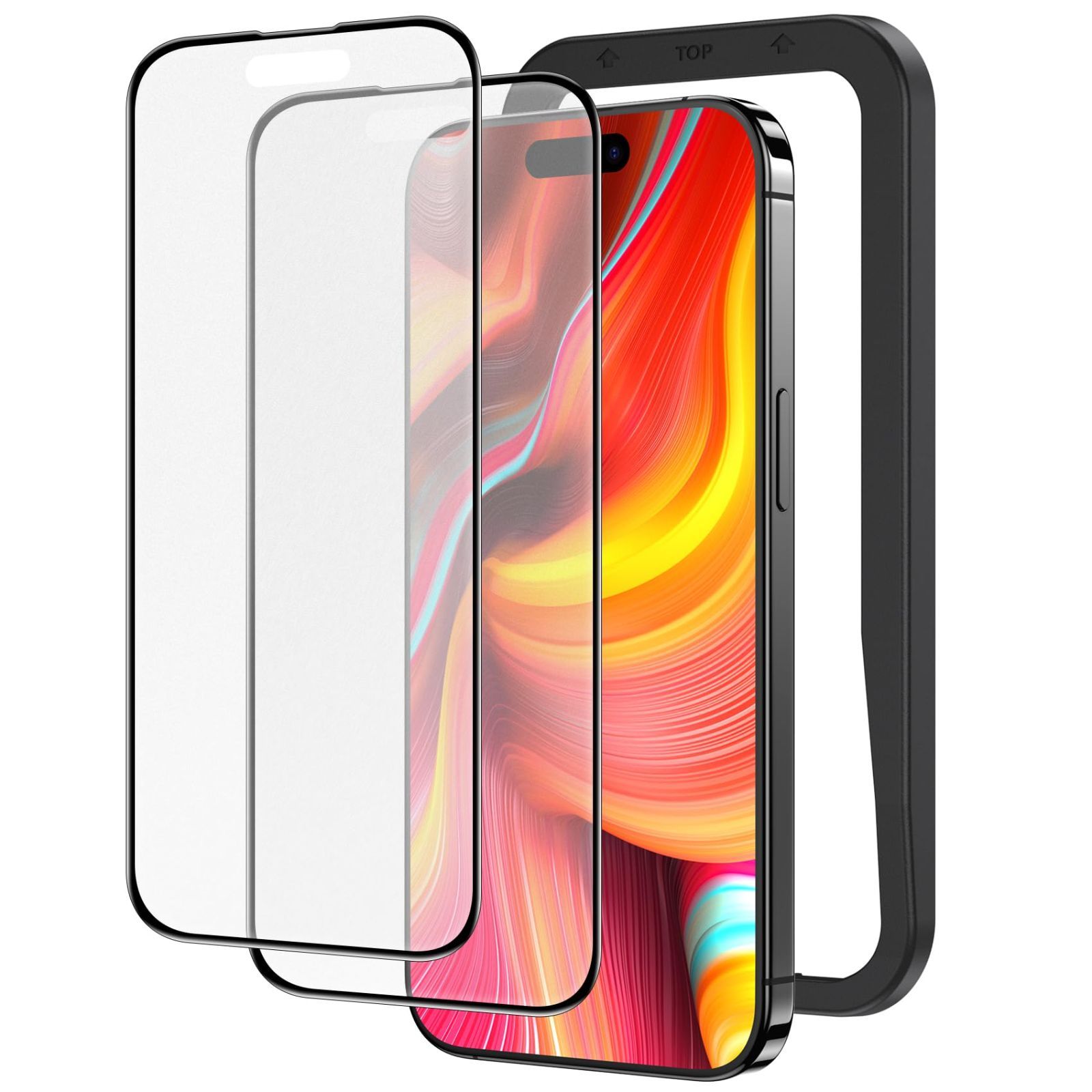 NIMASO アンチグレア iPhone15Pro 用 全面保護 ガラスフィルム 反射防止 黒縁あり 強化ガラス フィルム サラサラ 高感度タッチ ゲームフィルム ガイド枠付き 2枚セット アイフォン15プロ（6.1イン