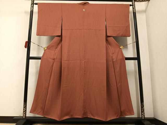 平和屋着物●上質な色無地 真赭色 正絹 AABC3365ph