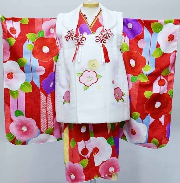 七五三 三歳 女児 被布着物フルセット 半衿伊達襟付き 花ひめ 合繊 三才 3才 3歳 かかと止め付き お仕立て無料 NO37008