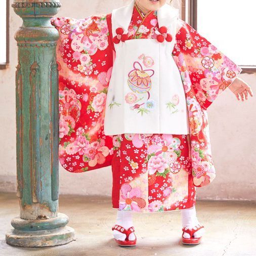 七五三 3才着物被布セット「花ひめ」9点セット【鈴-1】着物：赤