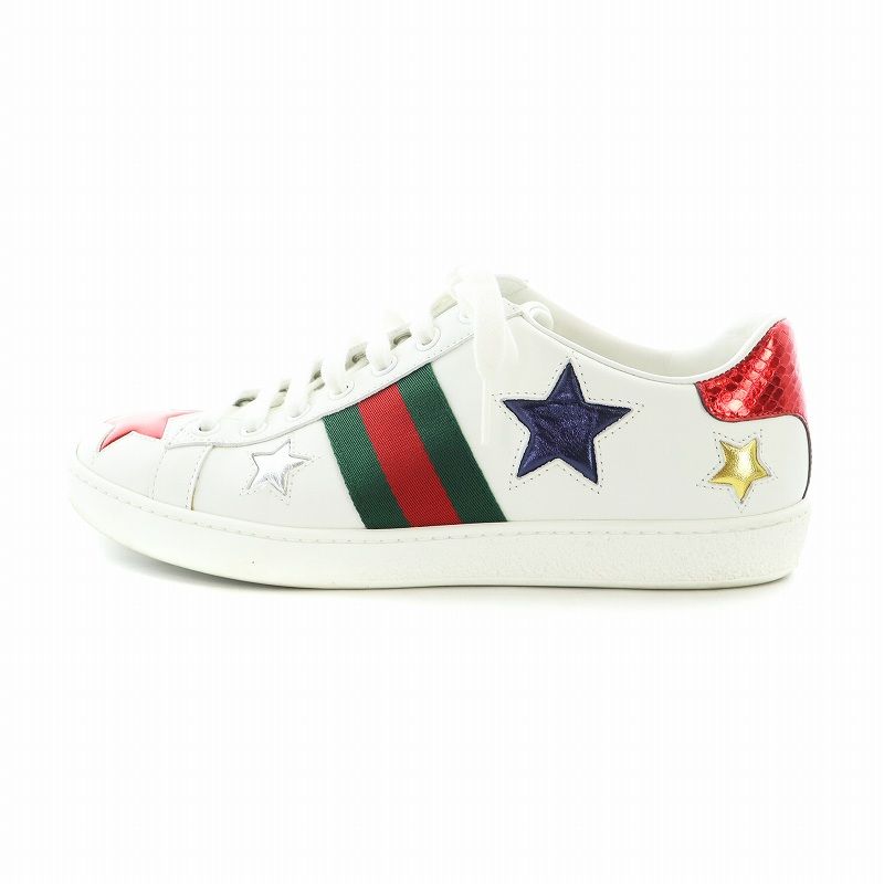 グッチ GUCCI エース スニーカー シューズ 靴 シェリーライン 星 スター ロゴ レザー 36.5 23.5cm 白 ホワイト 454562 GY18 |MQ OH