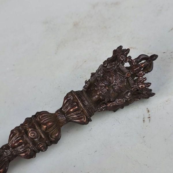 銅製 法器 三面仏降魔杵 金剛杵 鎮宅辟邪 開運風水 招財 置物