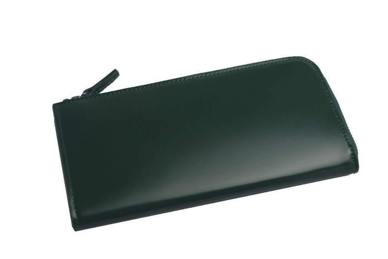 Saint Mode セイントモード 贅沢に一枚革を使用国産コードバン 馬尻革 ×本ヌメ革 L型ファスナー長財布 グリーン