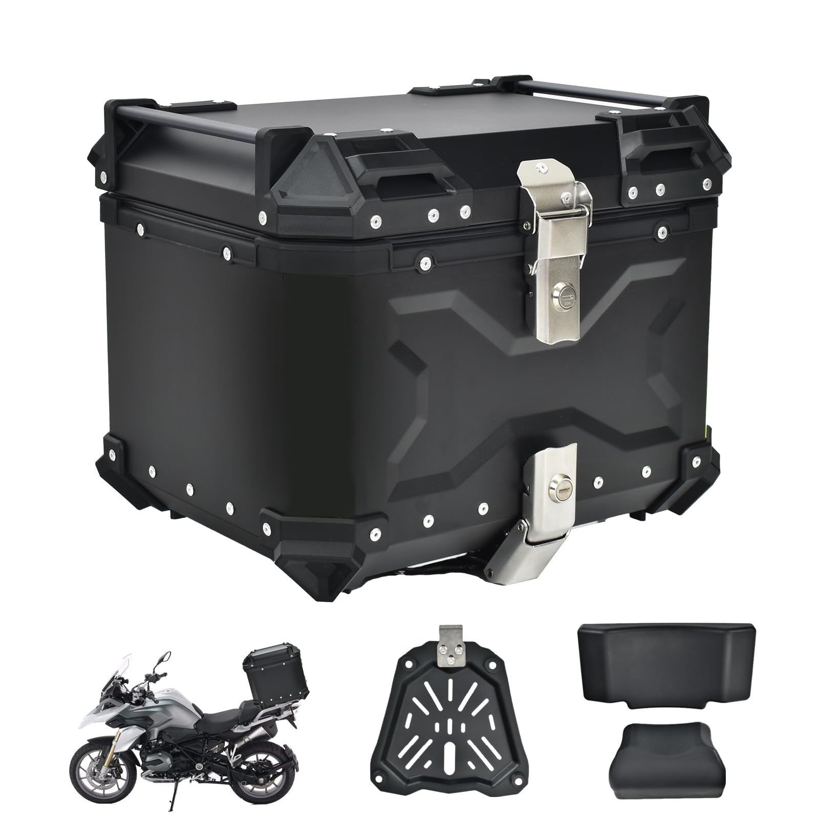 Kaitou バイク用リアボックス トップケース 大容量 防水 防塵 アルミ 簡単脱着 65L ブラック