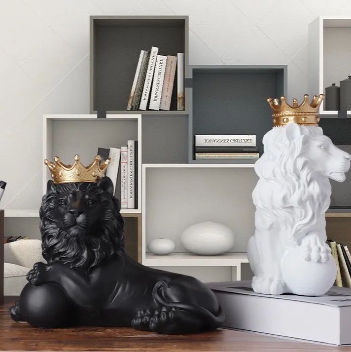 王冠ライオン置物G8000 リビング玄関美術品 事務室/会社飾り物 - 家具 