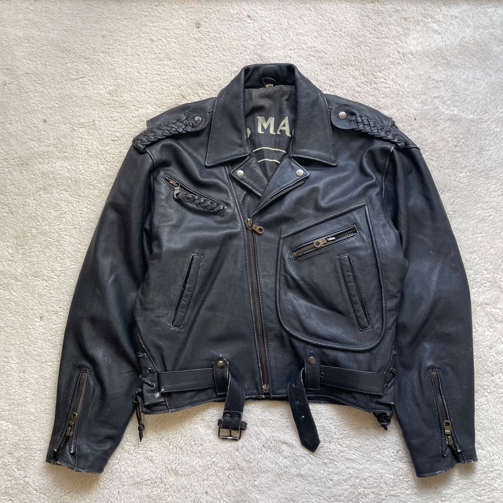 超希少 Vintage スペイン製 本革 レザー ダブルライダースジャケット 