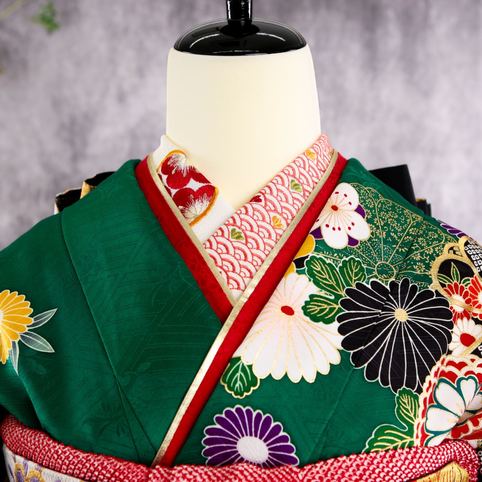 振袖フルセット 振袖セット 振袖 Lサイズ 中古 緑×古典 美品 成人式