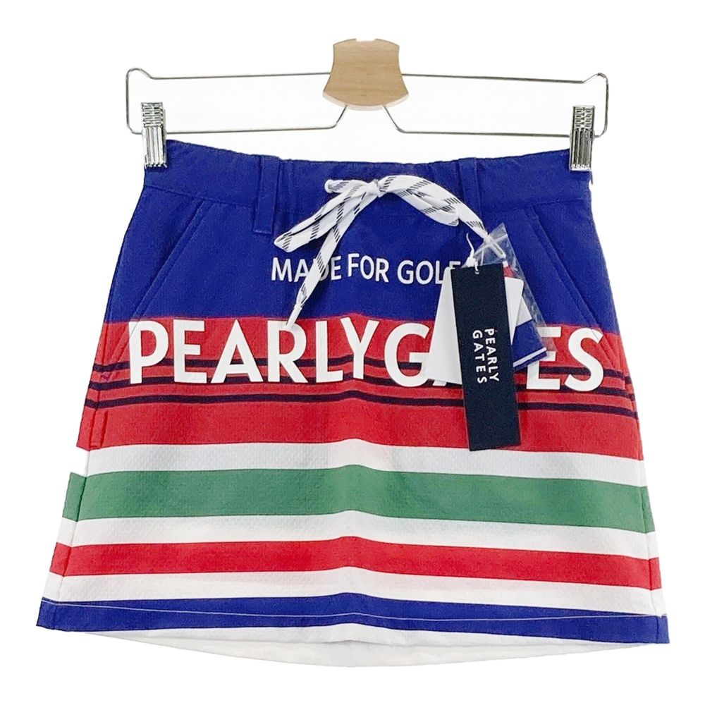 サイズ：1 PEARLY GATES パーリーゲイツ 055-1134604 ストレッチスカート マルチカラー ボーダー柄 ブルー系 [240101506932] ゴルフウェア レディース ストスト サイズ：00 PEARLY GATES パーリーゲイツ 055-1134604 ストレッチ