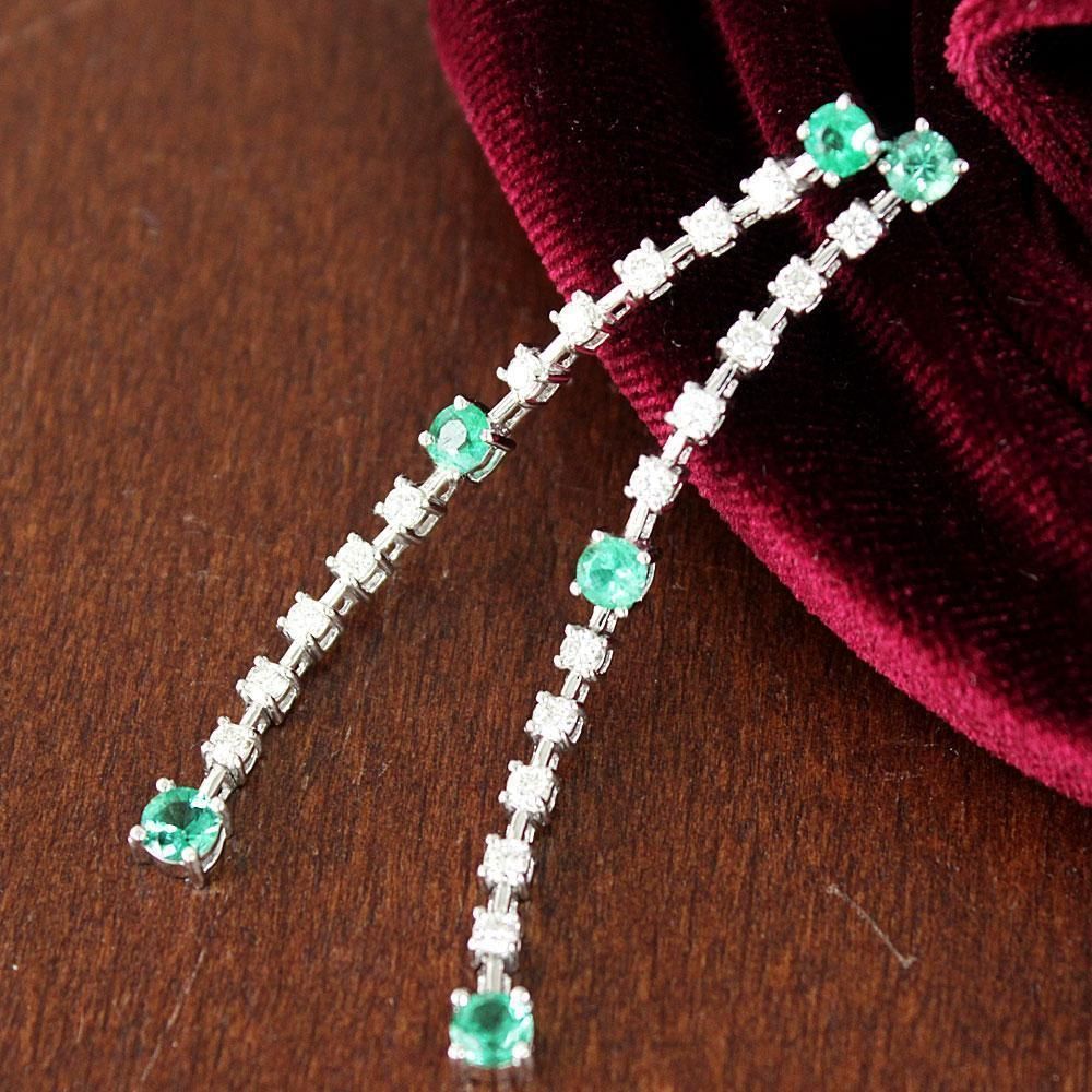 0.6ct エメラルド ダイヤモンド K18 wg ロング ピアス 鑑別書付き 0.6ct エメラルド ダイヤモンド K18 wg ロング ピアス 鑑別書付 18金