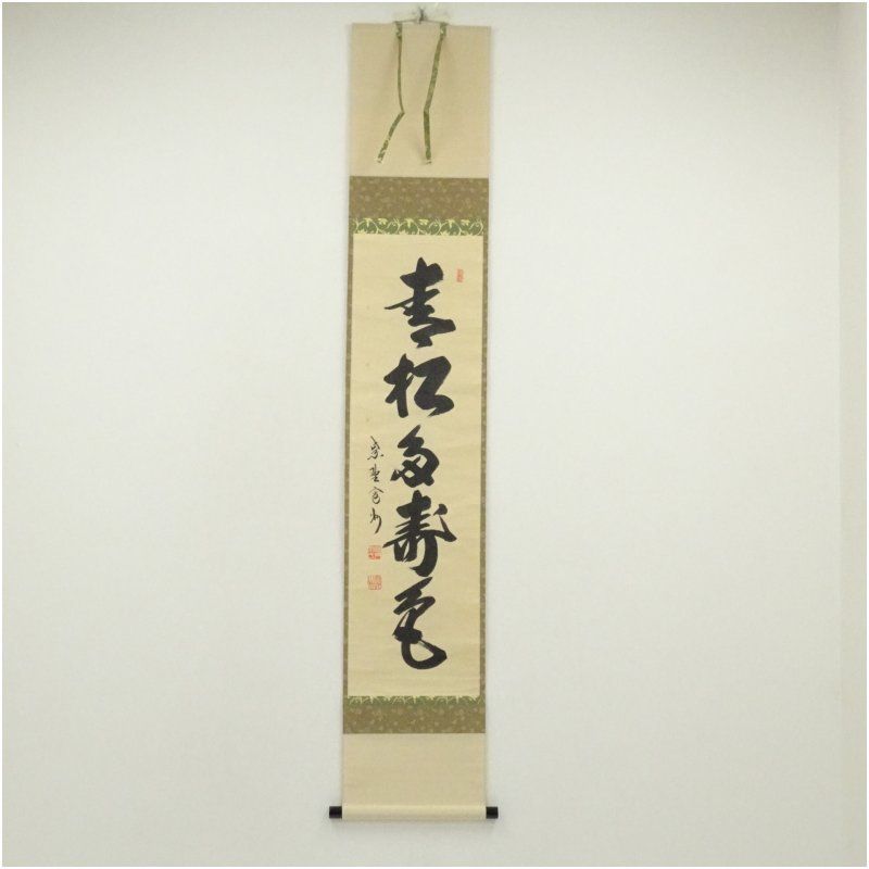 大徳寺 長谷川寛州筆 青松多寿色 一行書 肉筆紙本掛軸 共箱 掛け軸 床の間 書 おしゃれ 絵画 表具 芸術 茶道 年中掛け インテリア 茶掛 掛物 和室 1月 3月 春冬