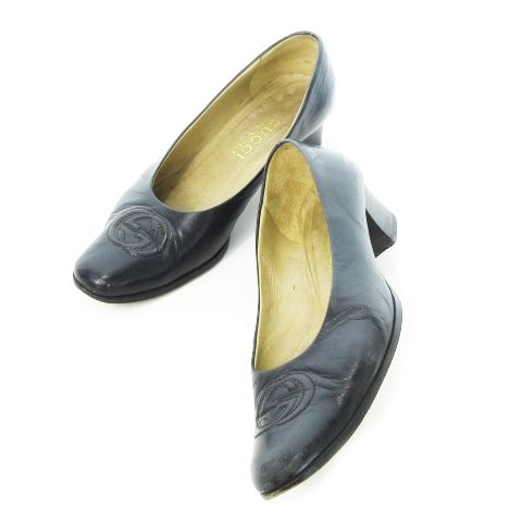 グッチ GUCCI パンプス ミドルヒール チャンキーヒール スクエアトゥ 