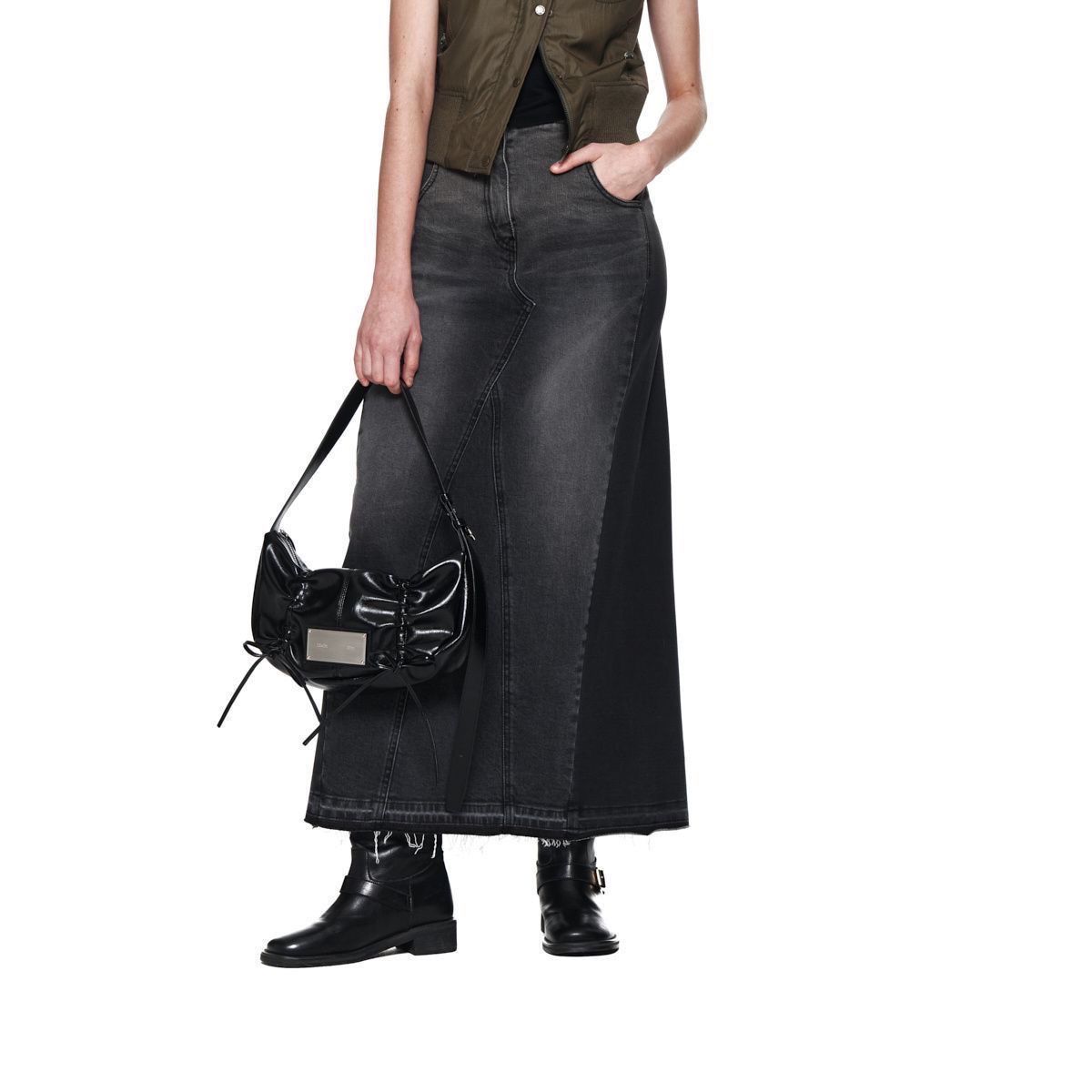 新品マーティン キム Matin Kim HALF SHIRRING RIBBON ROUND BAG