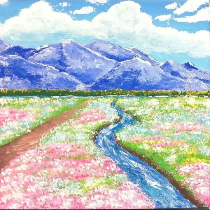 大自然 張りキャンバス アクリル画アート 25×25センチ 風景画