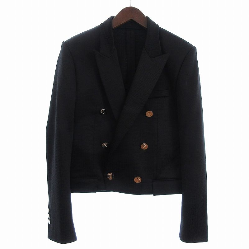 バルマン BALMAIN ロゴ ジャガード テーラードジャケット ダブル 黒