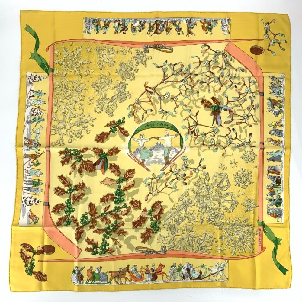 HERMES エルメス カレ 90 Neige d'Antan 去年の雪 イエロー系