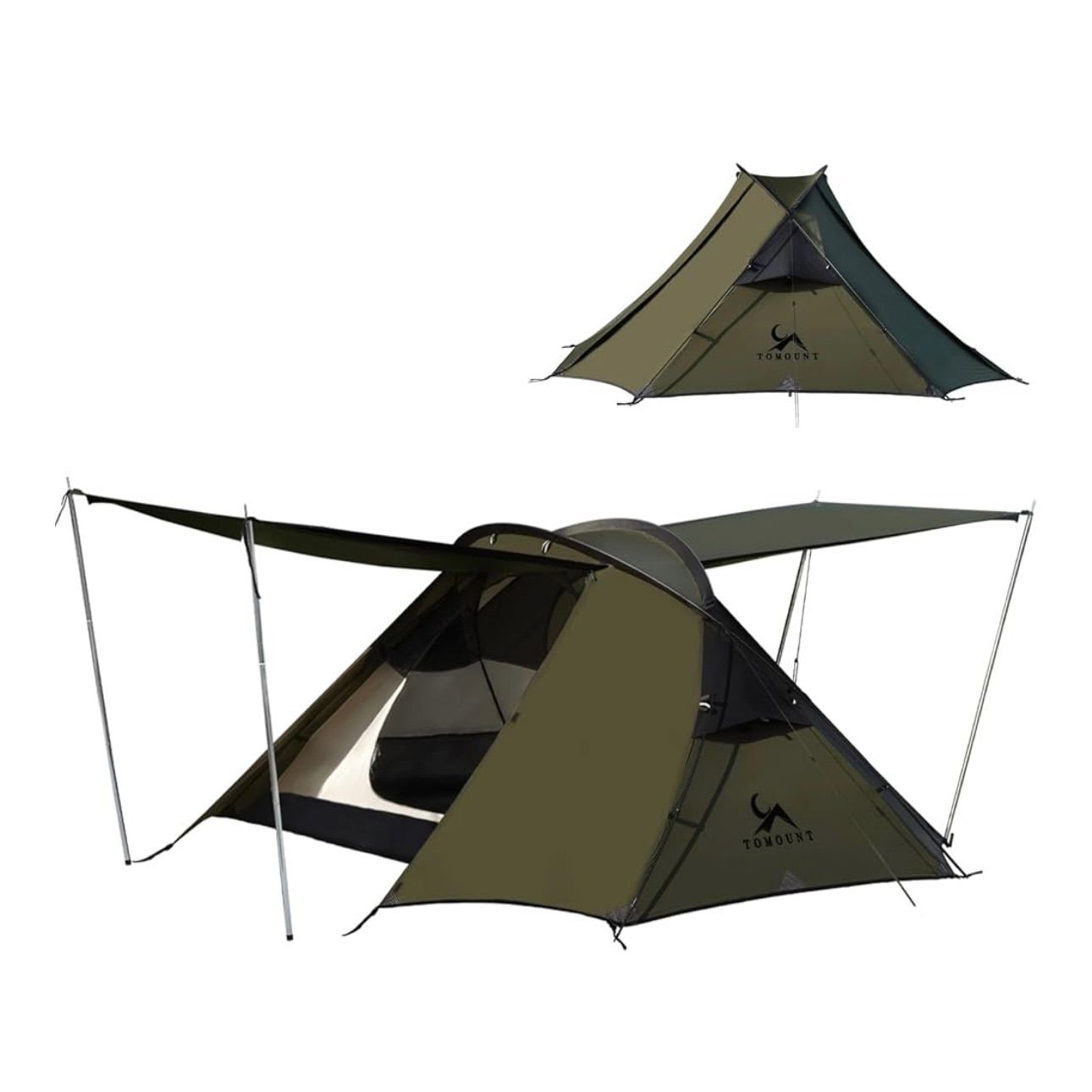 TOMOUNT テント 2人用 軽量テント 20Dナイロン 2.4KG ドームテント 4000mm耐水圧 登山 キャンプ 広い前室 通気性 二重層構造 3シーズン 自立式 簡単設営 アウトドア コンパクト