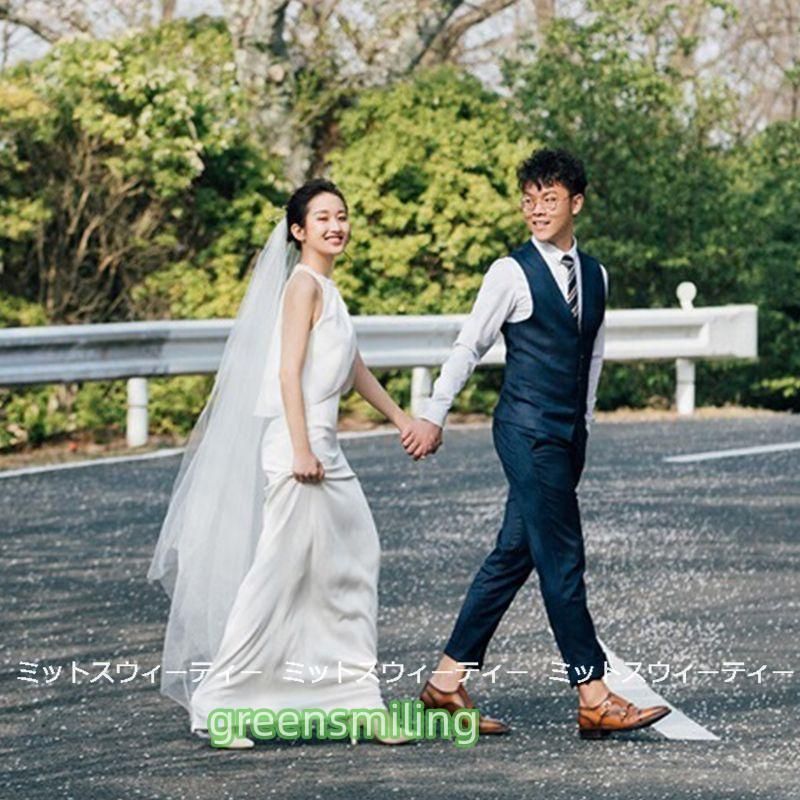 ウェディングドレス ロングドレス 結婚式 旅行挙式 ウエディングドレス 二次会 花嫁 前撮り ホルターネック ホワイト シンプル