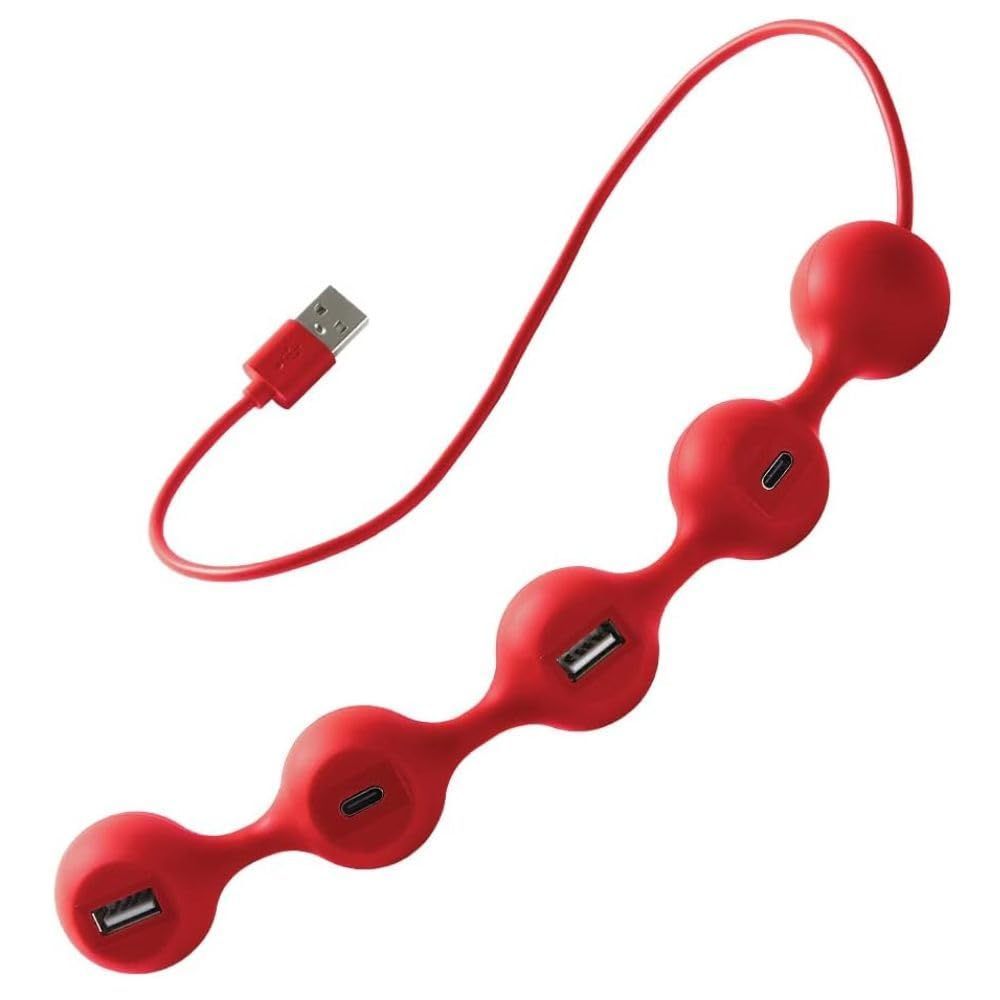 ダークレッド LEXON (レクソン) PEAS HUB 2 4個口ハブ 2×USB、2×USB-C 2台のスマートフォンを同時に充電 銅製インナーケーブル LD143DR ダークレッド
