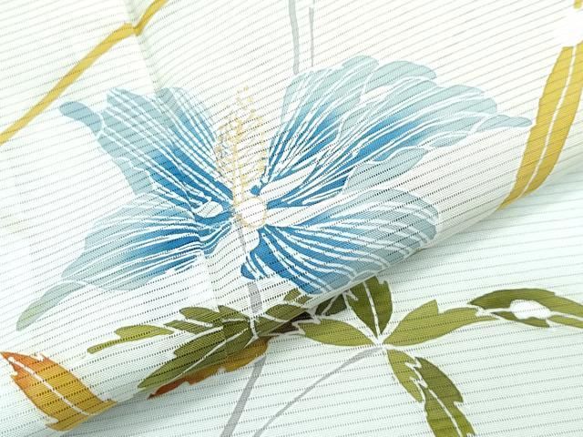 平和屋本店□極上 夏物 訪問着 絽 草花文 暈し染め 金彩 砥粉色地 反端