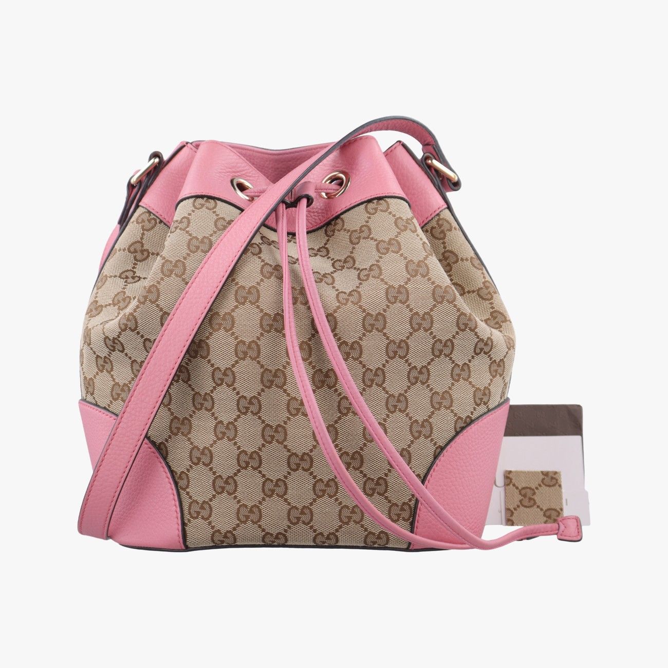 グッチGucciドローストリング バケツ ブラウン×ピンク ファブリック×レザー 381597 D017330569