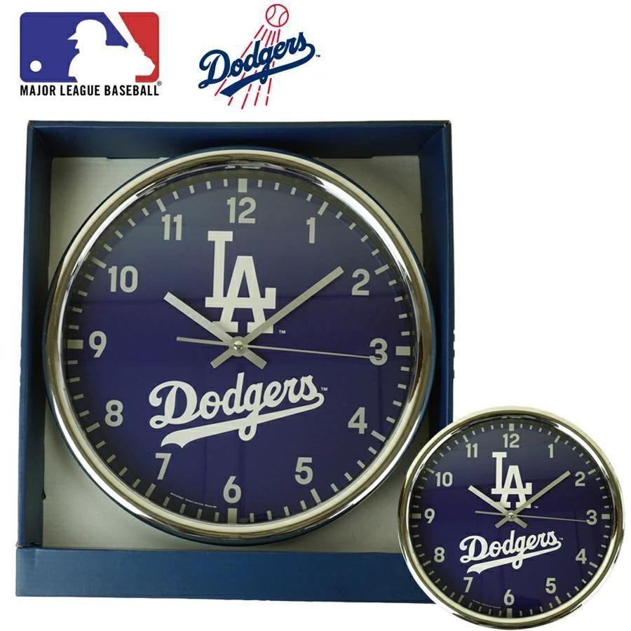 インテリア 壁掛け時計 MLB CHRM WALL CLOCK PKG DODGERS メジャーリーグベースボール クローム ウォールクロック ロサンゼルスドジャース NAVY(ネイビー) 大谷翔平 山本由伸 野球 公式 グッズ オフィシャル ロゴ  シルバー