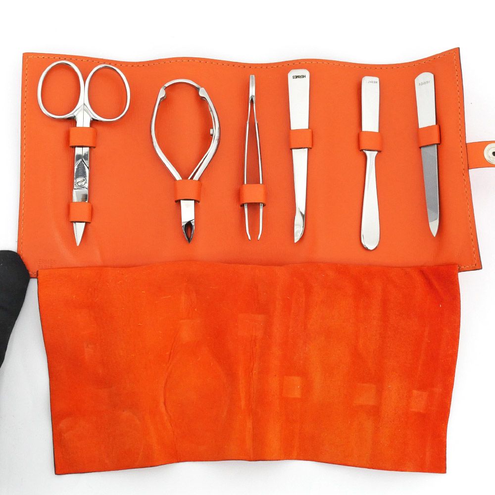 名東 エルメス グルーミングセット ネイルケアセット レザーケース オレンジ 小物 その他