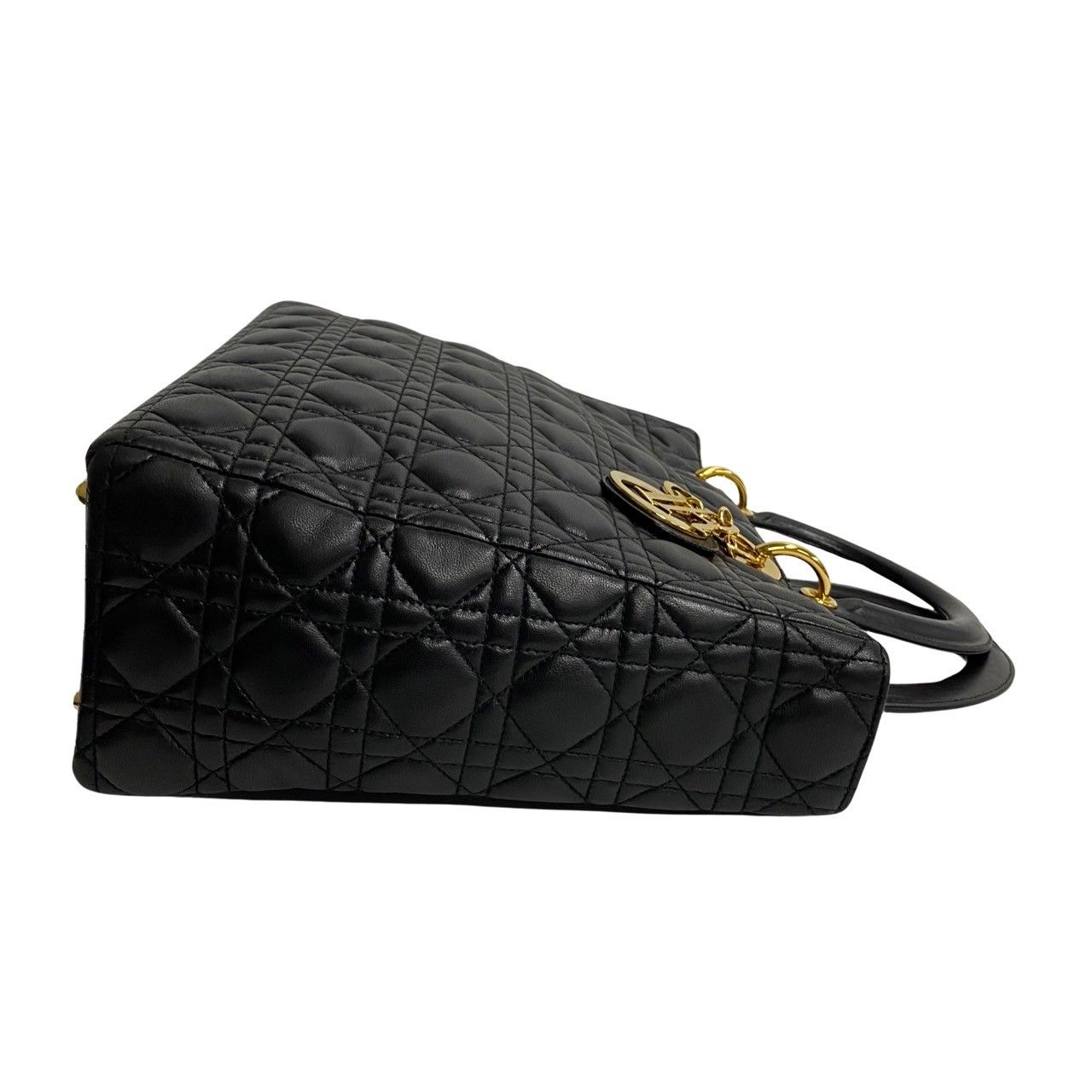 【美品】ディオール　ハンドバッグ　ロゴマーク　ゴールド金具　レザー　ブラック 極 美品 Christian Dior ディオール レディディオール ロゴ 金具