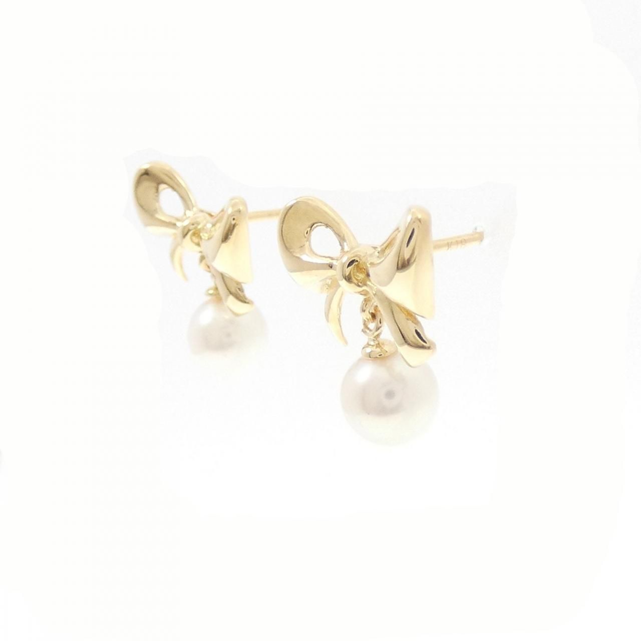 K18YG リボン アコヤパール ピアス 5.3mm