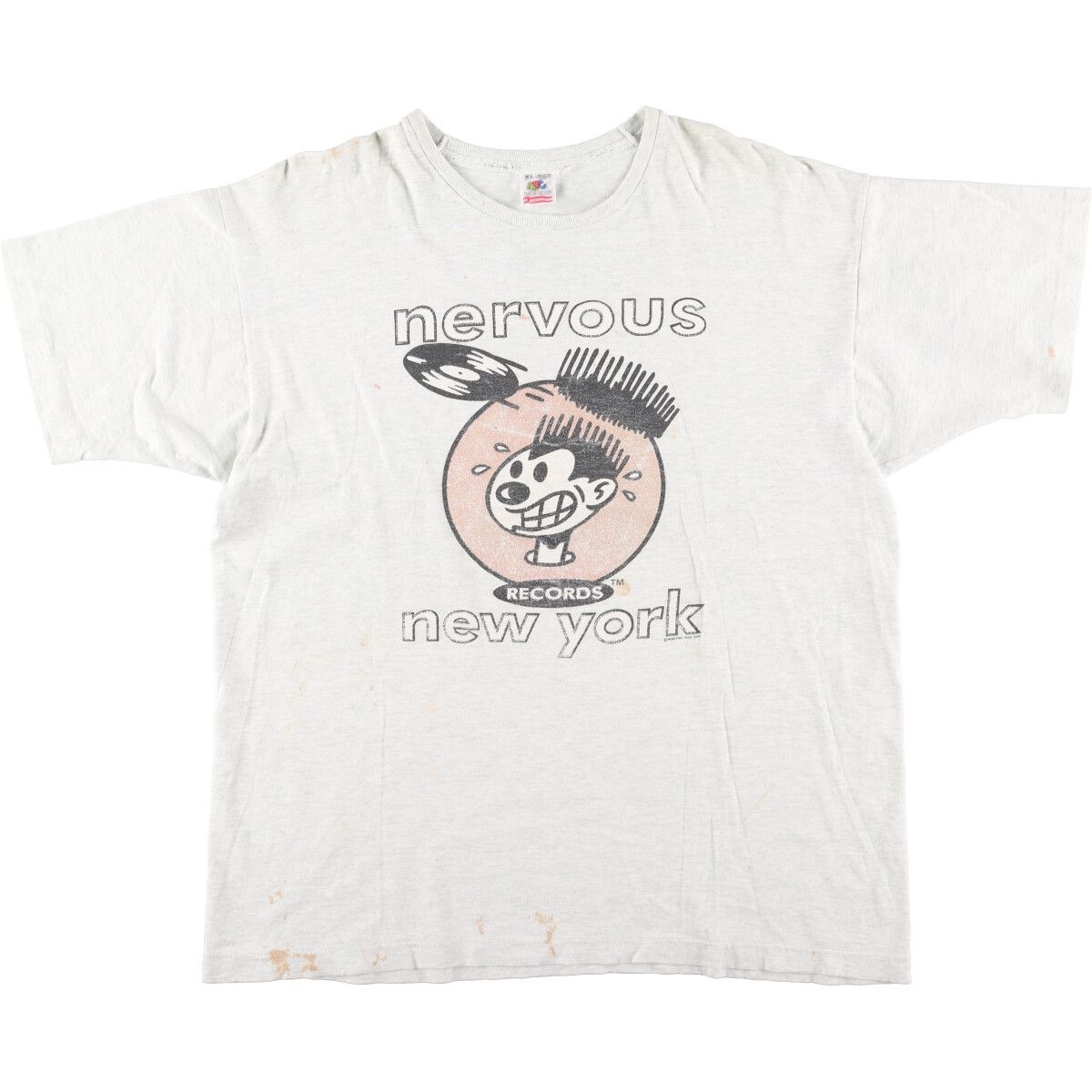 古着 90年代 フルーツオブザルーム FRUIT OF THE LOOM Nervous RECORDS 両面プリント アドバタイジングTシャツ USA製 メンズXL/eva001252