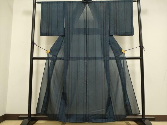 平和屋着物▽小紋 単衣 間道 黒地 洗える着物 未使用 DAAV5735az