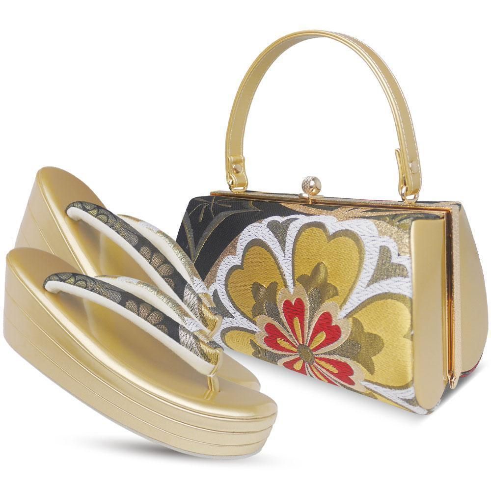 草履 バッグ セット 帯地 3枚芯 ヒール草履 振袖 uzouri52-2