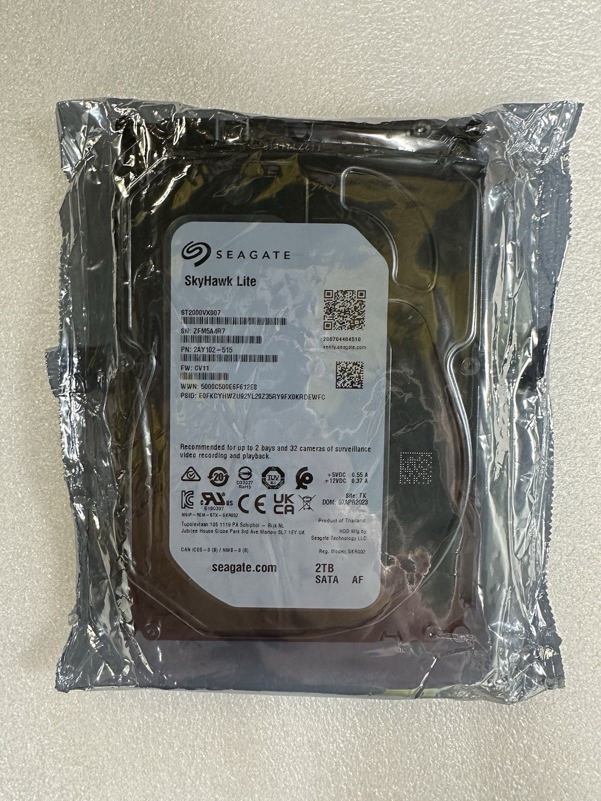 2TB HDD 3.5 SATA Seagate SkyHawk Lite 256MB キャッシュ ハードドライブ
