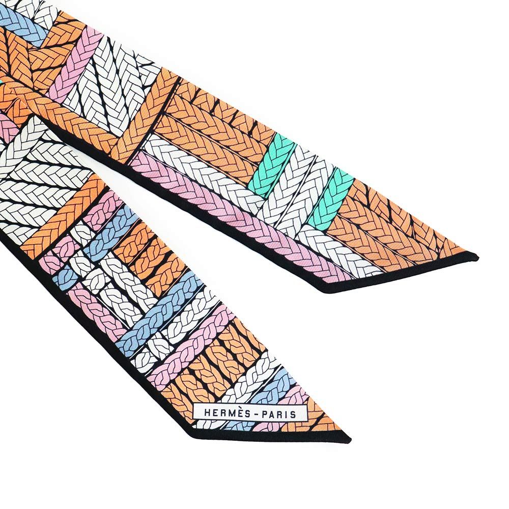 【美品】エルメス ツイリー 2022SS トレスH 美品 エルメス ツイリー TRESSES H トレスH リボン スカーフ シルク