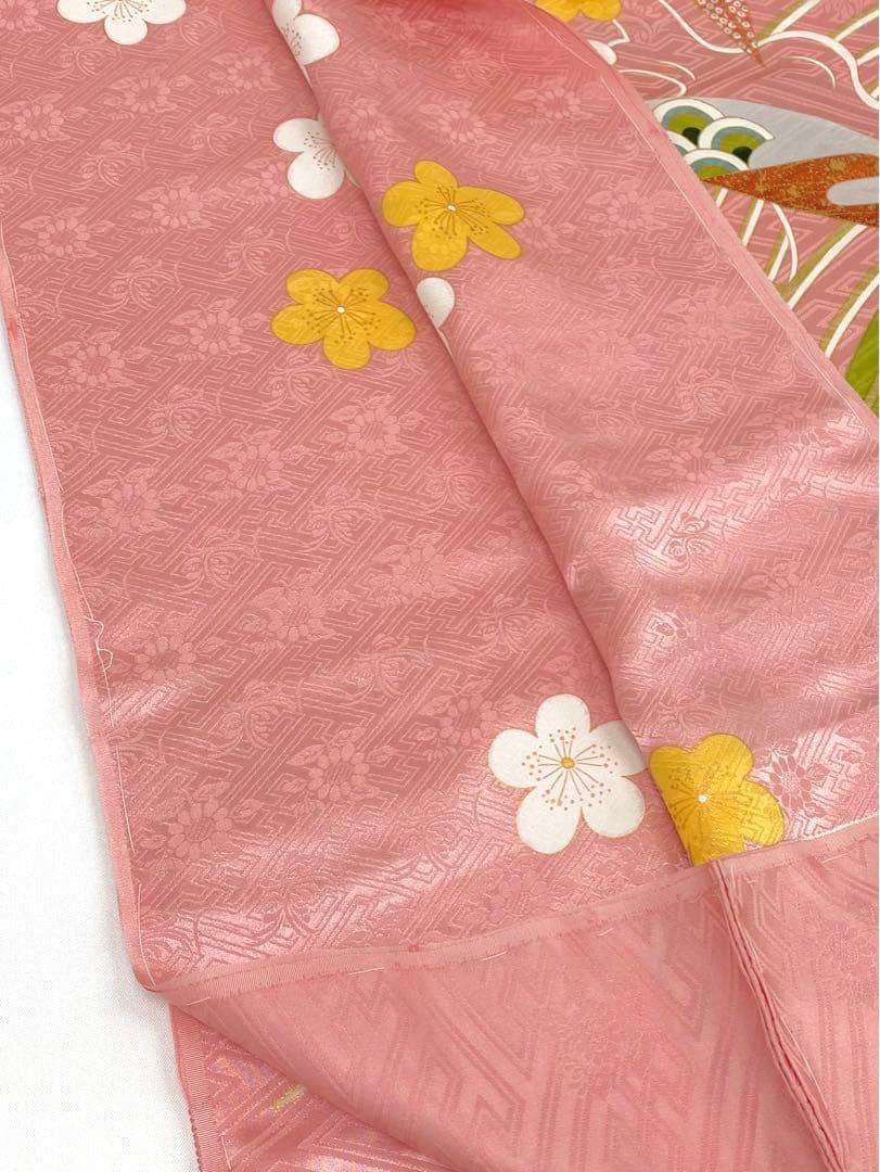 振袖　仮絵羽　未仕立て品　手描き京友禅　本振袖　振り布付き　茶系　松葉　正絹 振袖 久保耕 久美すがた 仮絵羽 京友禅 振り布付き 正絹 未仕立て品 八