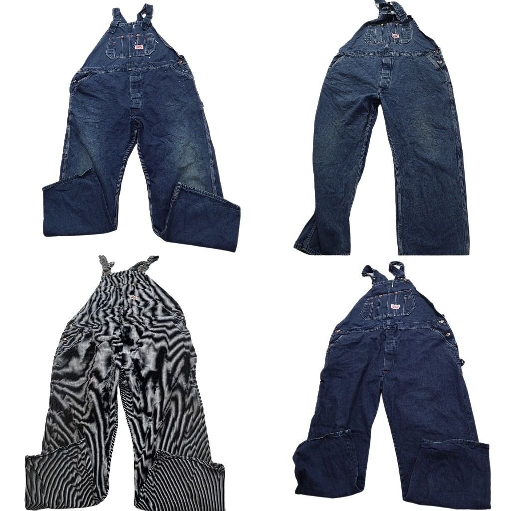 古着卸 まとめ売り デニム オーバーオール 4枚セット メンズ 46 フェード アメカジ ワーク ヒッコリーストライプ 古着 NC1367