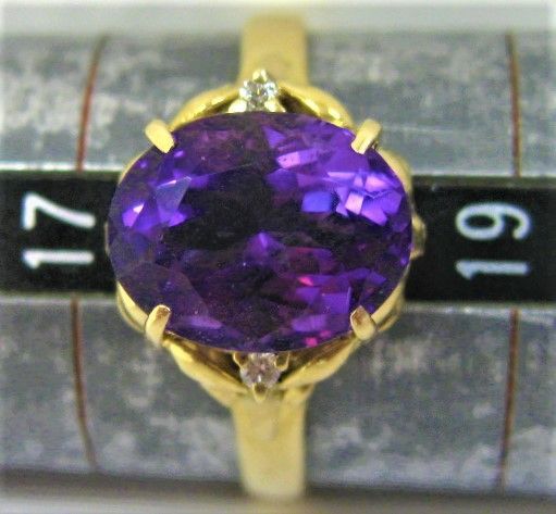 K18 18金 リング 指輪 神秘的なアメシスト 10×8mm D 0.02ct - 質屋おぢ