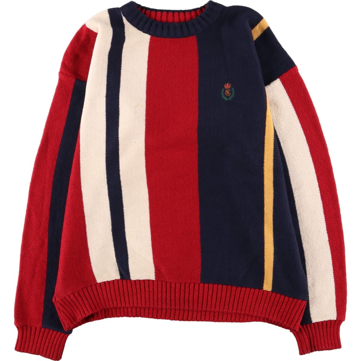 90s〜 CHAPS ラルフローレン コットン ハンド ニット ストライプ M 古着 90年代 ラルフローレン Ralph Lauren CHAPS チャップス