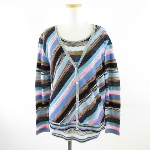 ミッソーニ MISSONI アンサンブル サマーニット カーディガン 長袖 半袖 イタリア製 青 48 50 *T431