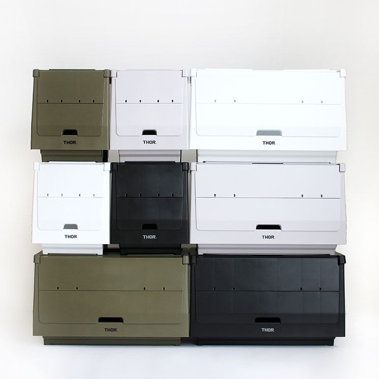 【新品】【1点販売】THOR ソー THOR Stacking Shelf Container 20L コンテナ 収納 プラスチック 屋内 屋外 蓋 フタ 前扉 セット カスタマイズ スタッキング  ライトグレー オリーブ ブラック ホワイト