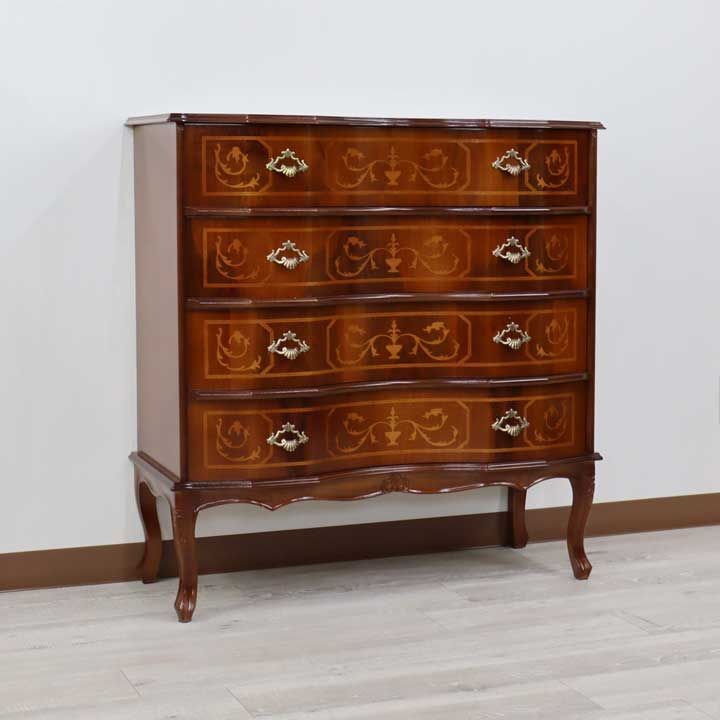 7段チェスト 木製 イタリア 猫脚 象嵌 完成品 チェスト タンス 【公式
