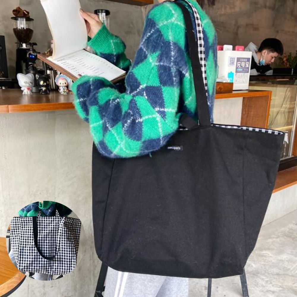 匿名配送 レディース 韓国版大容量手提げ純色キャンバスバッグ(グレー 