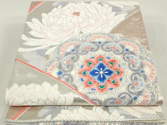 平和屋着物◎六通柄袋帯 唐織 正倉院花文 乱菊 銀糸 正絹 逸品