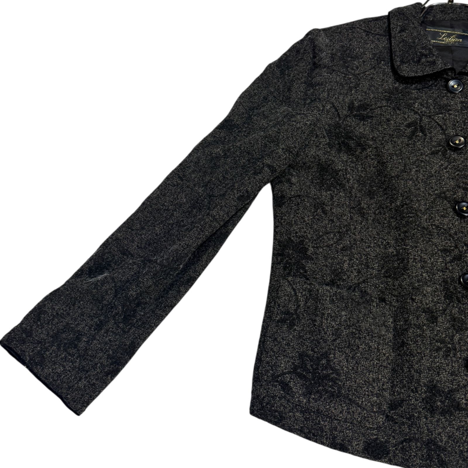 Z1494 Leilian レリアン テーラード ジャケット ブラック フラワー 花