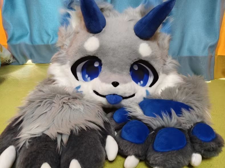ファースーツ 着ぐるみセット NO.206 紺色 青 犬 ケモノ ファースーツ 全頭ヘッド ぬいぐるみ コスプレ コスチューム