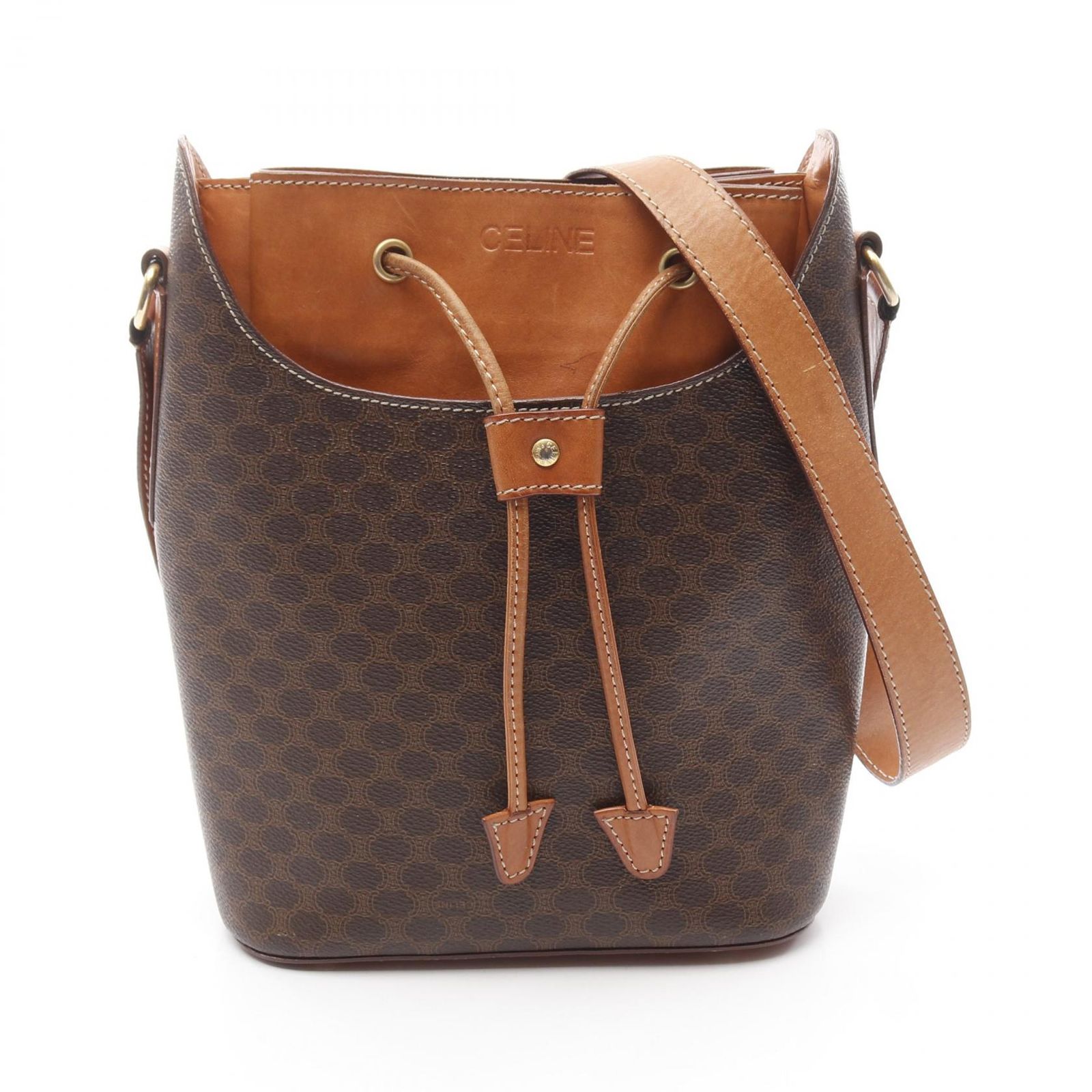 CELINE】メッセンジャーバッグ マカダム柄 ゴールド金具 ブラウン PVC