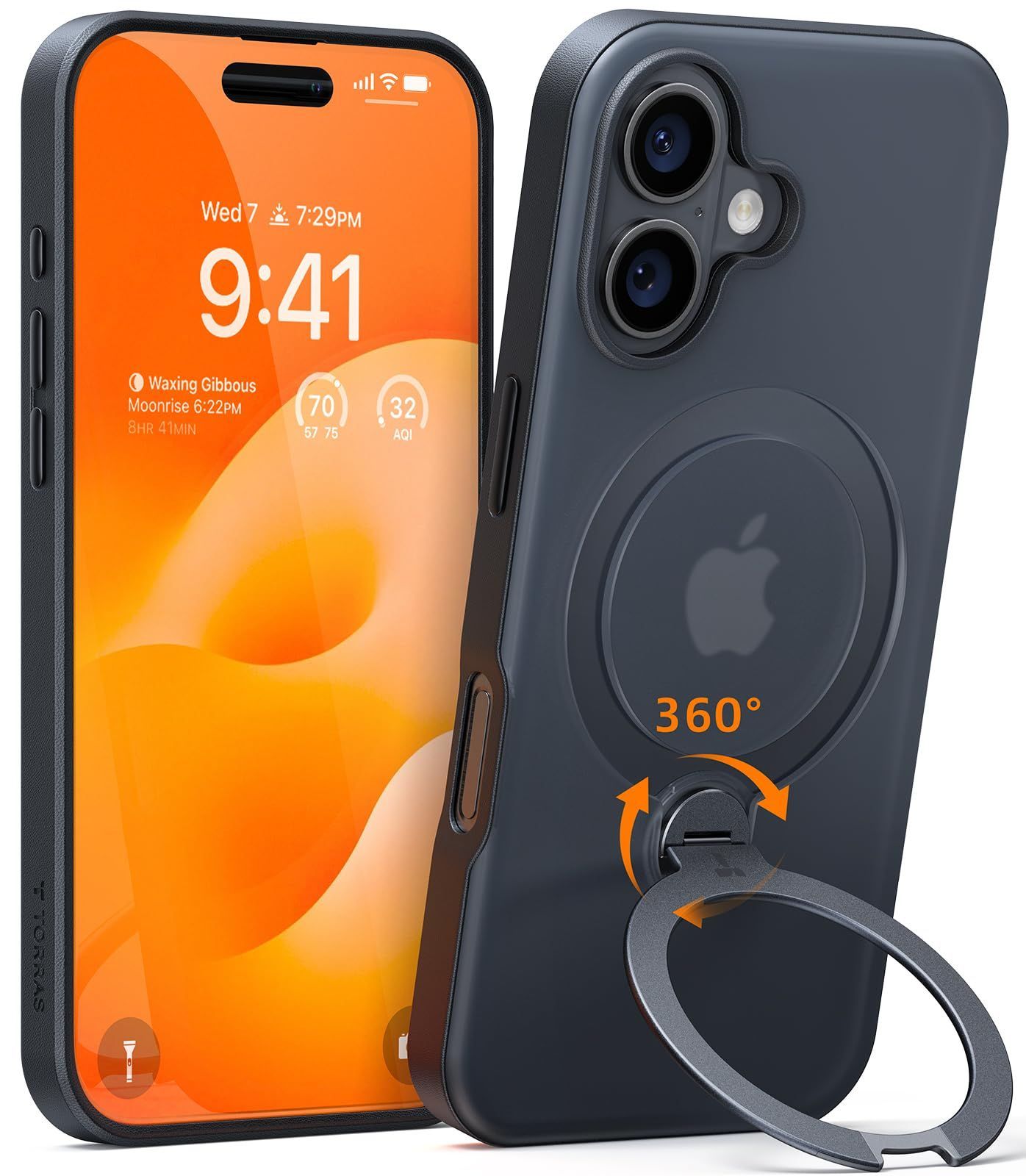 TORRAS iPhone16ケース ゼンマイ式スタンド ミルクティー 群青色・マット感TORRAS iPhone 16 用 ケース ゼンマイ式スタンド