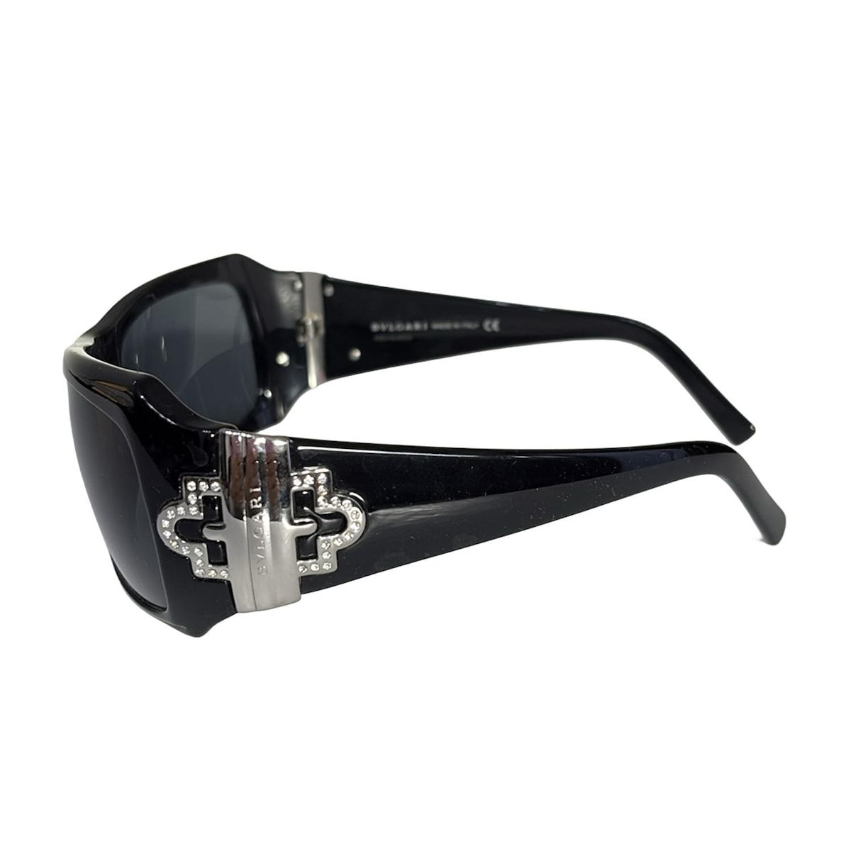 BVLGARI ブルガリ サングラス - 859-B 黒×シルバー×クリア ラインストーン