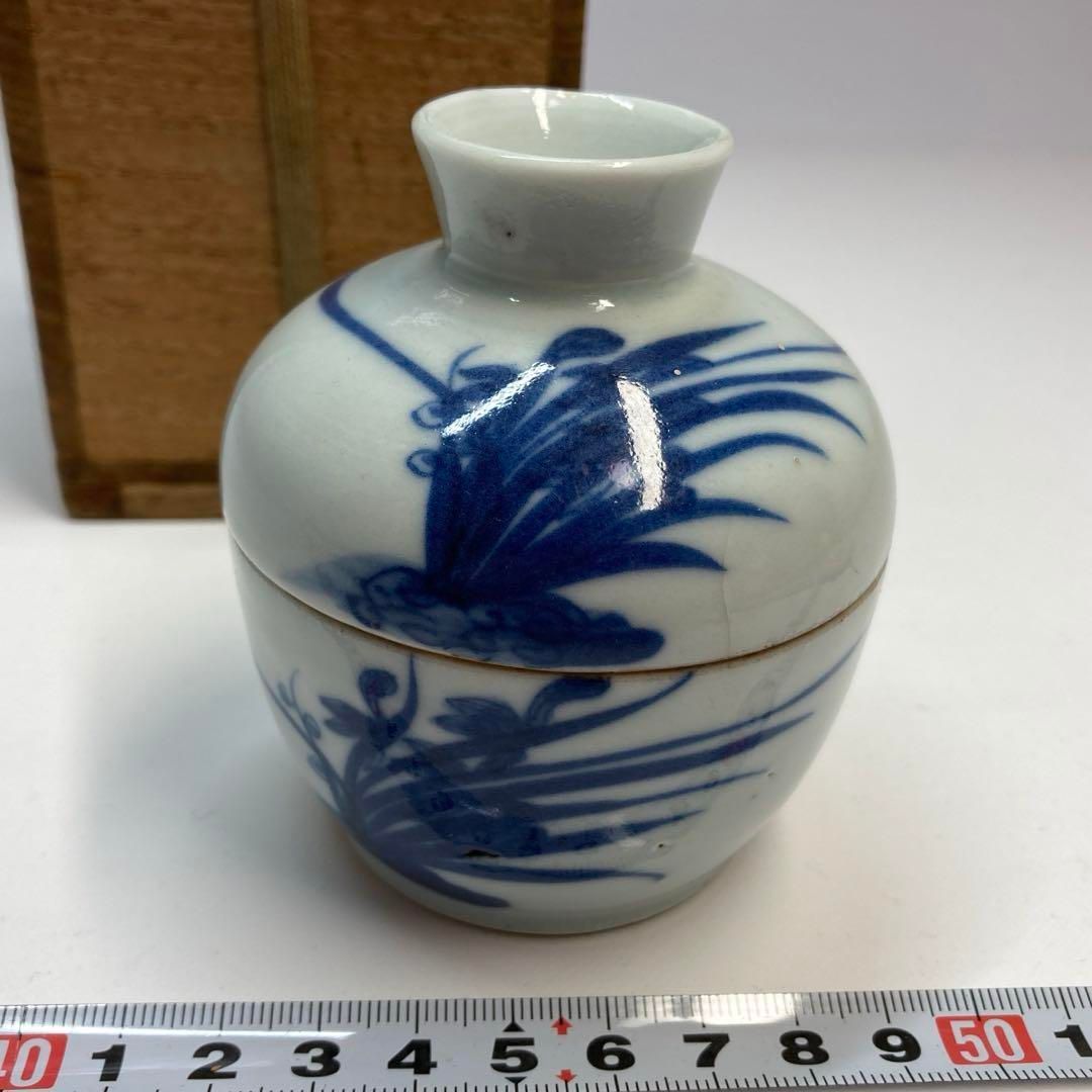 中国清時代 青華 草花図 蓋物 トヒコ 本さ5-0518